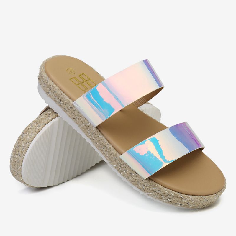 Bequeme Rutschfeste Espadrille-plateau-sandalen Mit Doppeltem Farbverlauf Für Damen