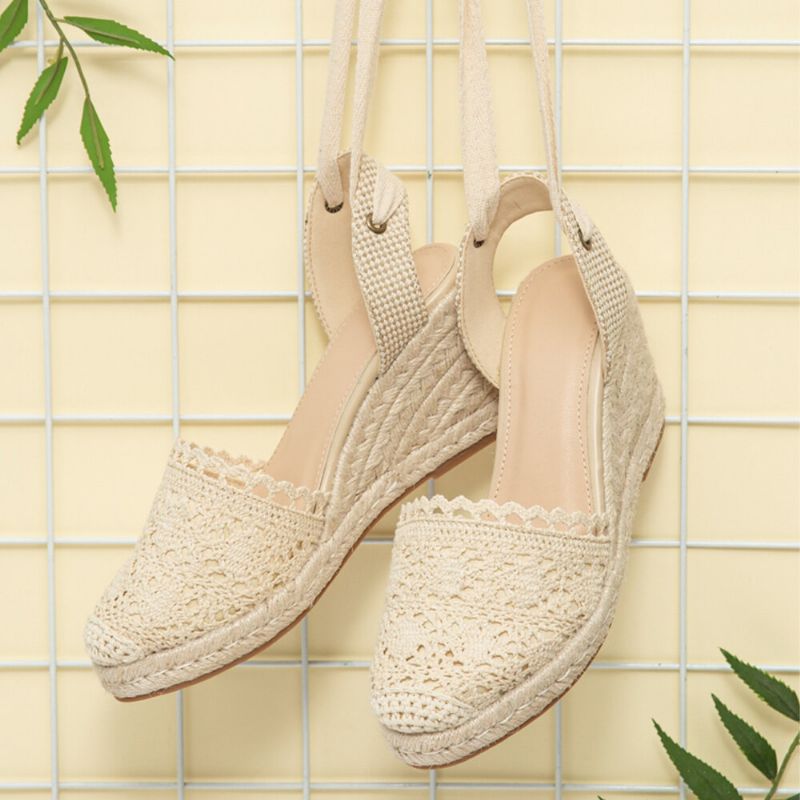 Damen Casual Lace Closed Toe Cross Strap Espadrille Wedges