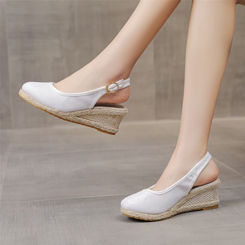 Damen Casual Leinen Stoff Espadrilles Wedges Schuhe