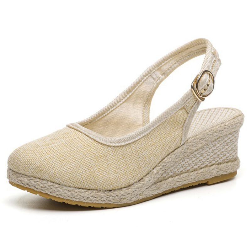 Damen Casual Leinen Stoff Espadrilles Wedges Schuhe