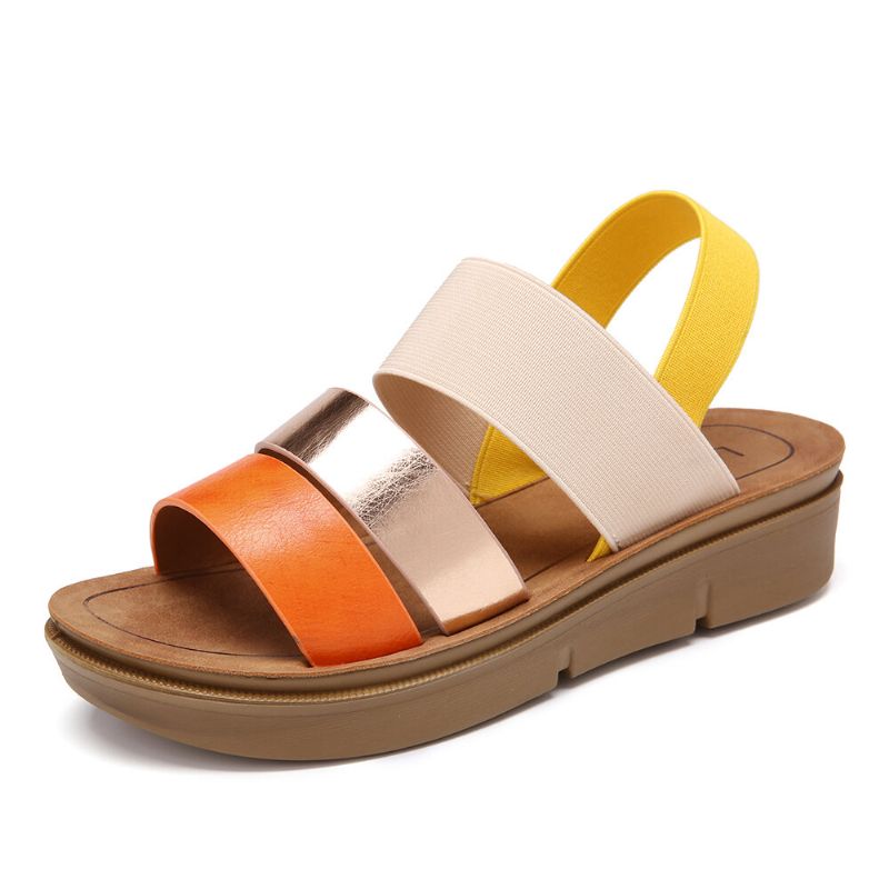 Damen Colorblock Cross Elastische Riemen Plateausandalen