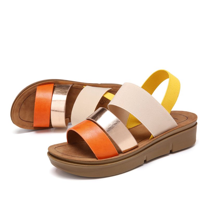 Damen Colorblock Cross Elastische Riemen Plateausandalen