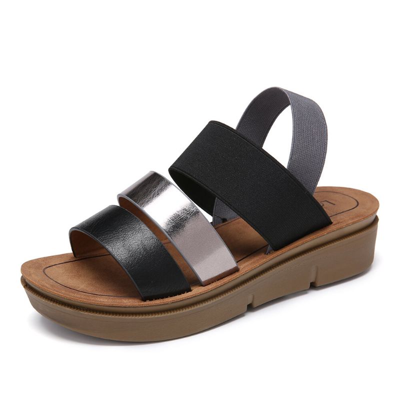 Damen Colorblock Cross Elastische Riemen Plateausandalen