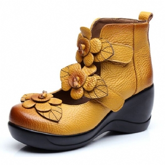 Damen-echtleder-blumen-retro-klettverschluss-platporm-schuhe