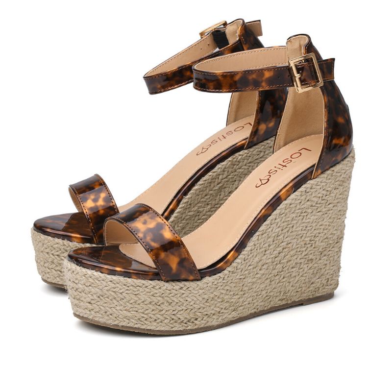 Damen-espadrille-plateau-sandalen Mit Leopardenmuster