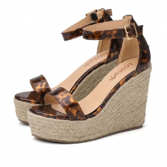 Damen-espadrille-plateau-sandalen Mit Leopardenmuster