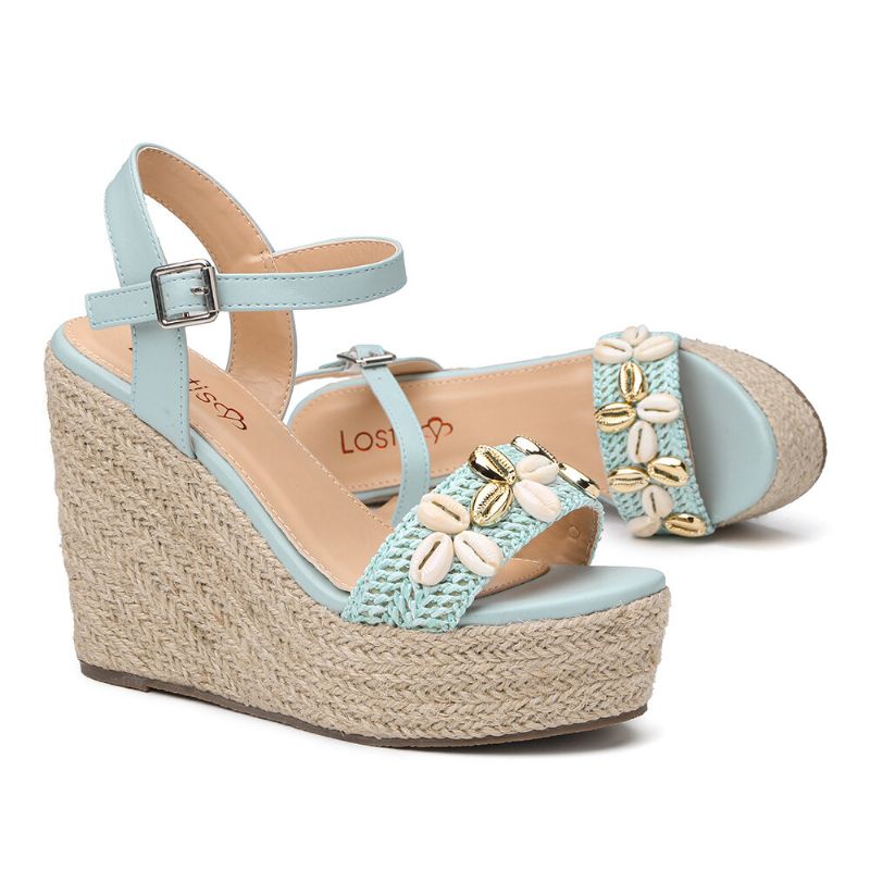 Damen Espadrille-plateau-sandalen Mit Schnalle