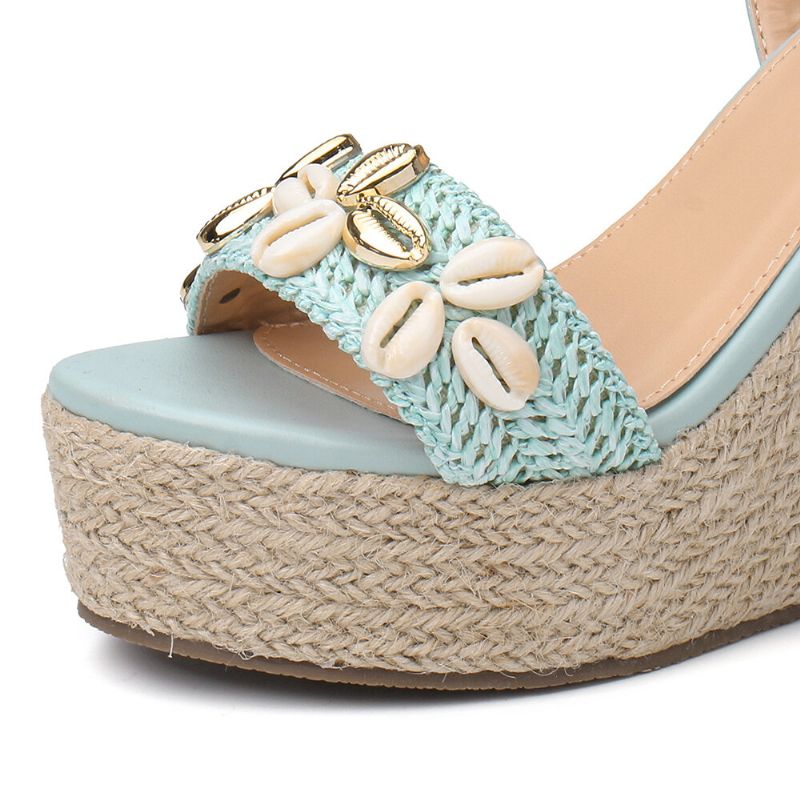 Damen Espadrille-plateau-sandalen Mit Schnalle