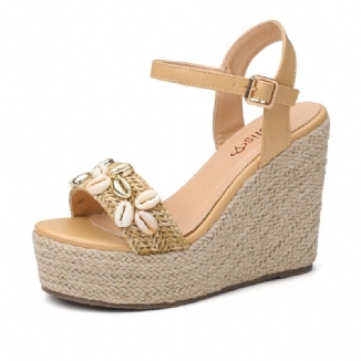 Damen Espadrille-plateau-sandalen Mit Schnalle