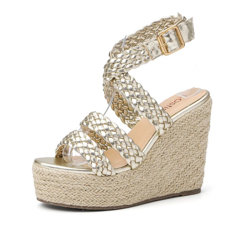 Damen-espadrille-slingback-plateau-sandalen Mit Geflochtenem Riemen