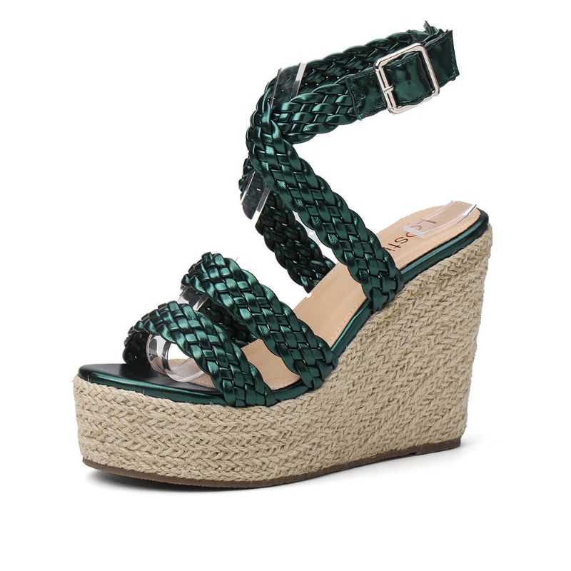 Damen-espadrille-slingback-plateau-sandalen Mit Geflochtenem Riemen