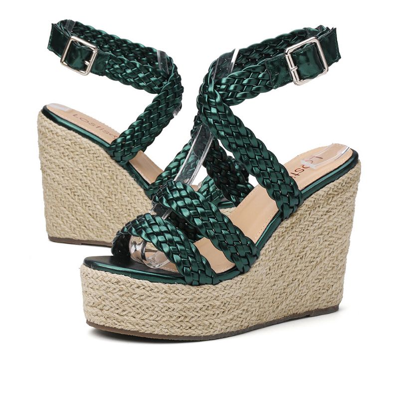 Damen-espadrille-slingback-plateau-sandalen Mit Geflochtenem Riemen