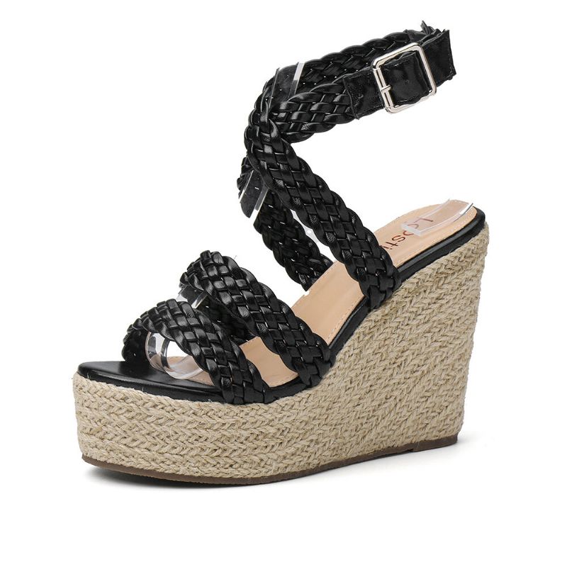 Damen-espadrille-slingback-plateau-sandalen Mit Geflochtenem Riemen