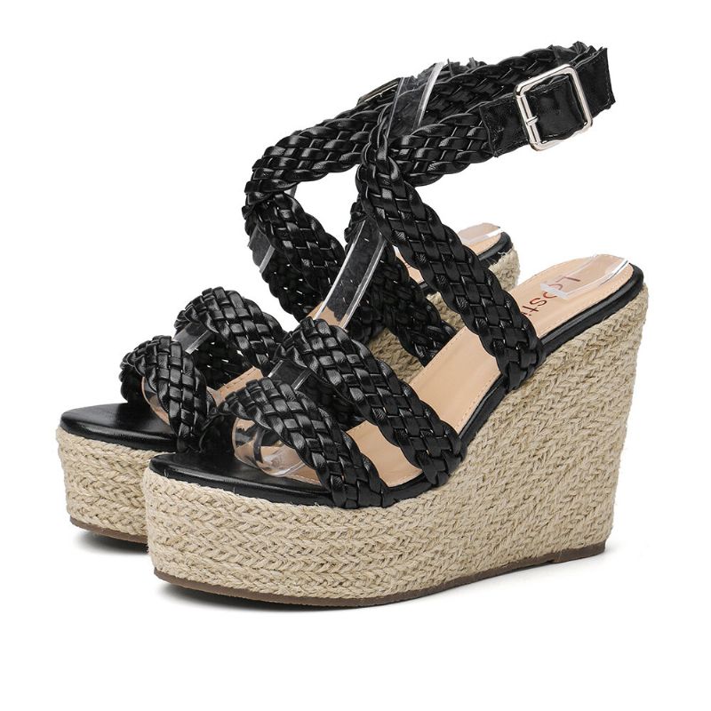 Damen-espadrille-slingback-plateau-sandalen Mit Geflochtenem Riemen