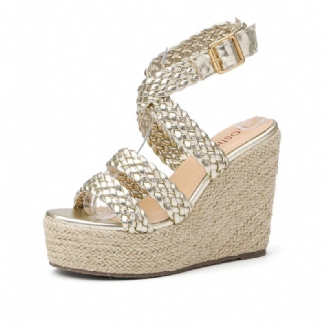 Damen-espadrille-slingback-plateau-sandalen Mit Geflochtenem Riemen