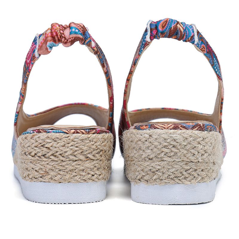 Damen-espadrilles Mit Pfauenmuster Bequeme Peeptoe-plattform Mit Keilabsatz