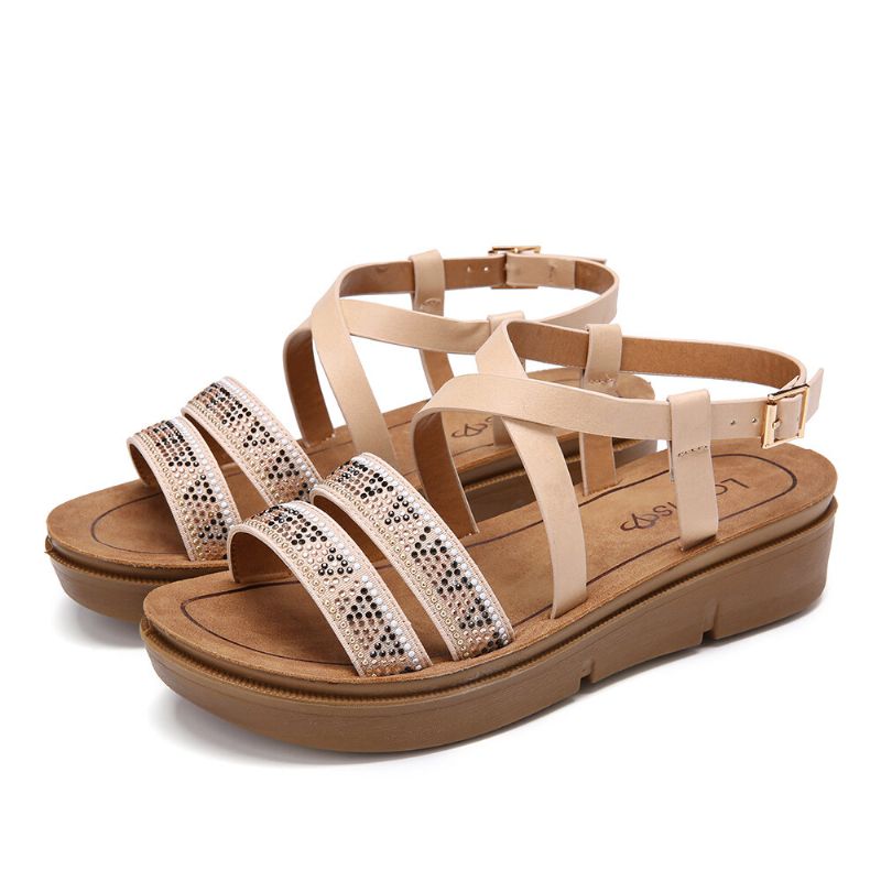 Damen Rivet Bequeme Doppelband-plateau-sandalen