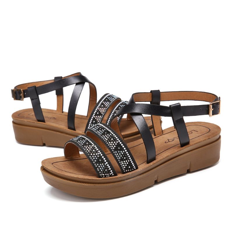 Damen Rivet Bequeme Doppelband-plateau-sandalen