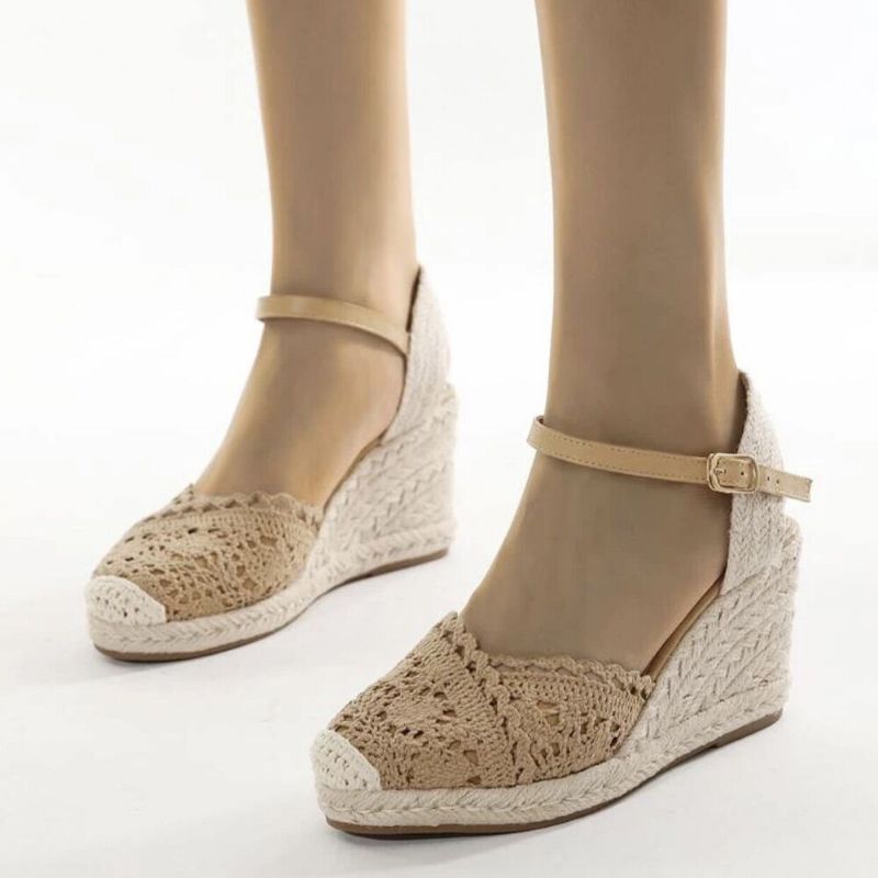 Lässige Atmungsaktive Damen-spitze Mit Geschlossener Zehenschnalle Bequeme Espadrille-wedges