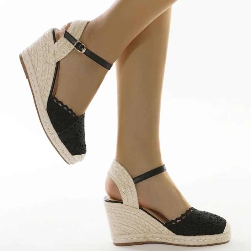 Lässige Atmungsaktive Damen-spitze Mit Geschlossener Zehenschnalle Bequeme Espadrille-wedges