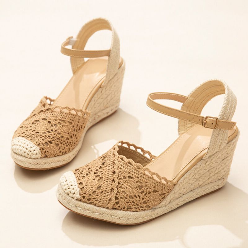 Lässige Atmungsaktive Damen-spitze Mit Geschlossener Zehenschnalle Bequeme Espadrille-wedges