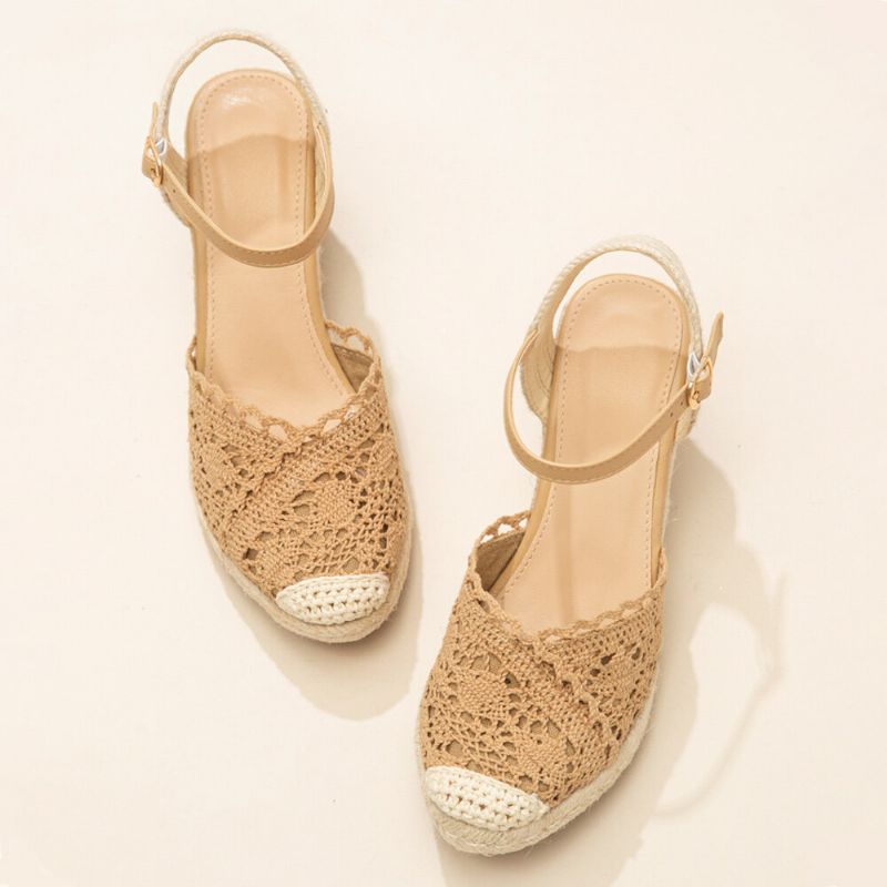 Lässige Atmungsaktive Damen-spitze Mit Geschlossener Zehenschnalle Bequeme Espadrille-wedges