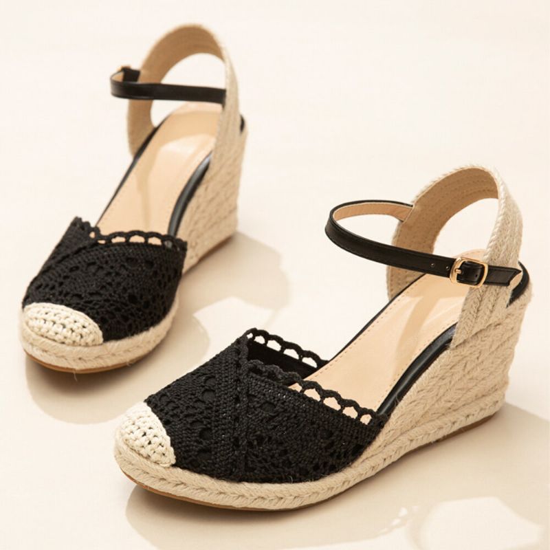 Lässige Atmungsaktive Damen-spitze Mit Geschlossener Zehenschnalle Bequeme Espadrille-wedges