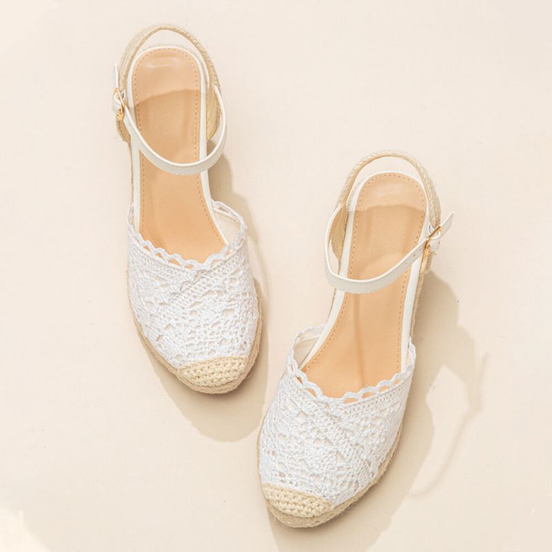 Lässige Atmungsaktive Damen-spitze Mit Geschlossener Zehenschnalle Bequeme Espadrille-wedges