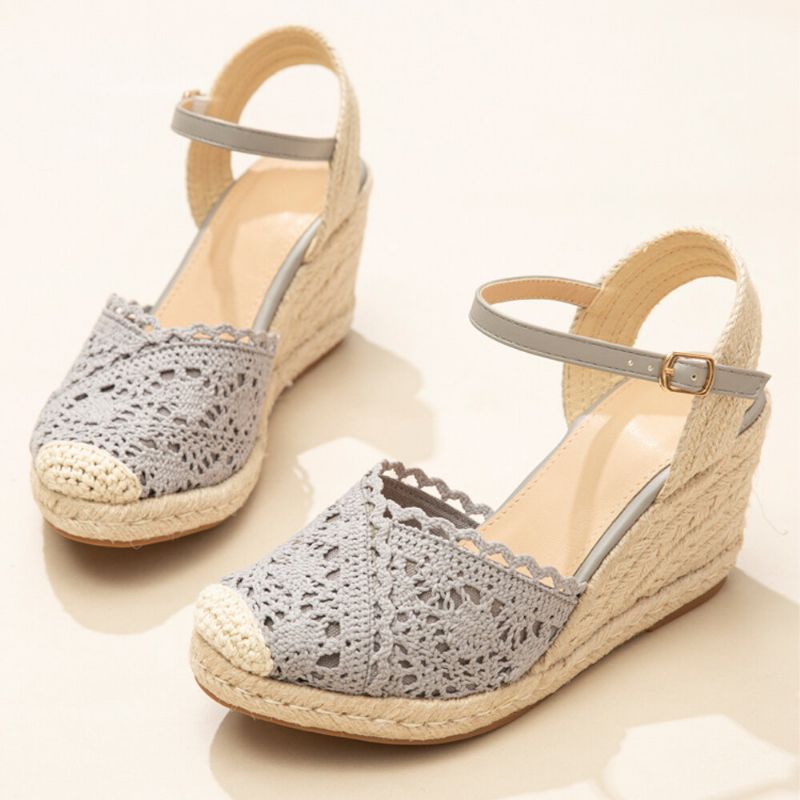 Lässige Atmungsaktive Damen-spitze Mit Geschlossener Zehenschnalle Bequeme Espadrille-wedges