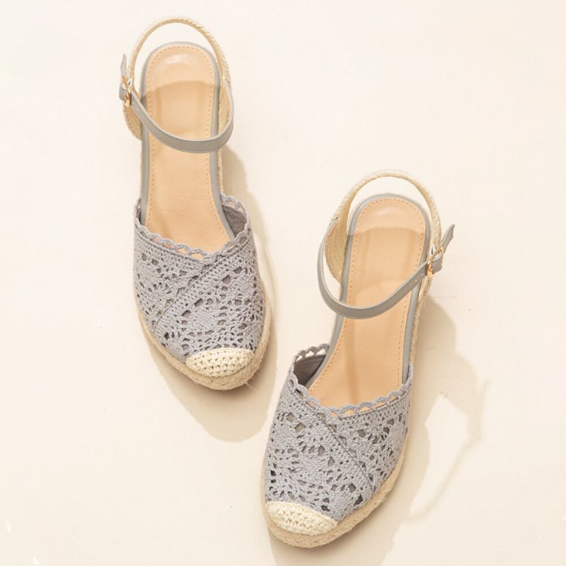 Lässige Atmungsaktive Damen-spitze Mit Geschlossener Zehenschnalle Bequeme Espadrille-wedges