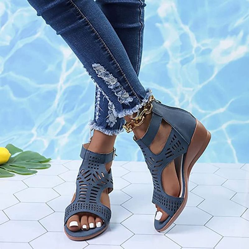 Plus Size Damen Casual Atmungsaktiv Hohl Sommer Urlaub Wedges Sandalen