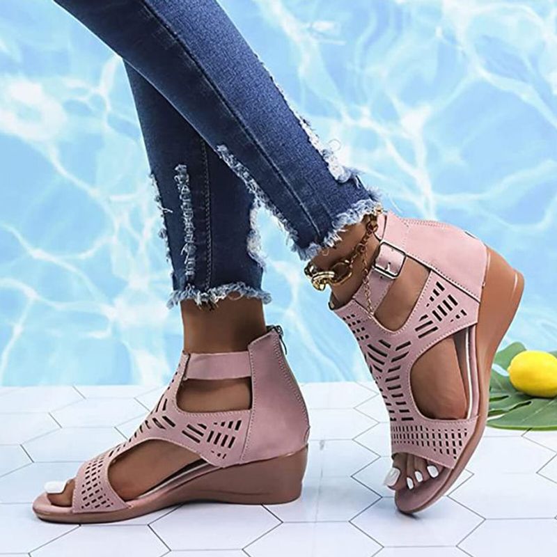 Plus Size Damen Casual Atmungsaktiv Hohl Sommer Urlaub Wedges Sandalen