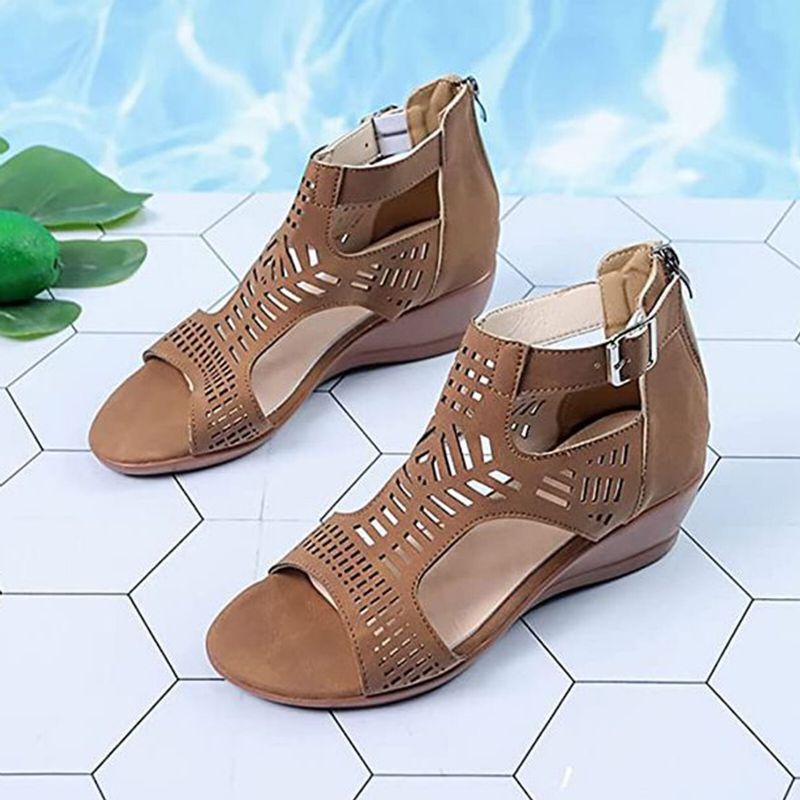 Plus Size Damen Casual Atmungsaktiv Hohl Sommer Urlaub Wedges Sandalen