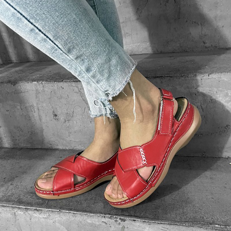 Plus Size Damen Casual Comfy Hook Loop Sommer Urlaub Handmade Stitching Wedges Sandalen