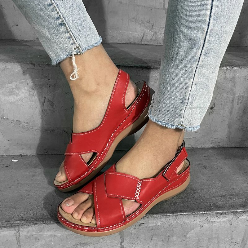 Plus Size Damen Casual Comfy Hook Loop Sommer Urlaub Handmade Stitching Wedges Sandalen