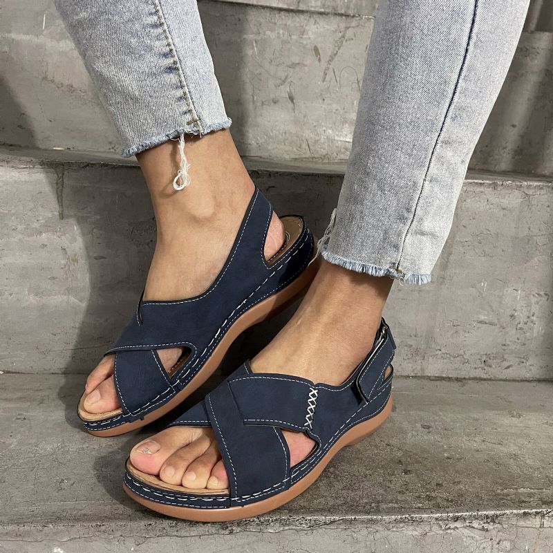 Plus Size Damen Casual Comfy Hook Loop Sommer Urlaub Handmade Stitching Wedges Sandalen