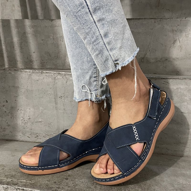 Plus Size Damen Casual Comfy Hook Loop Sommer Urlaub Handmade Stitching Wedges Sandalen