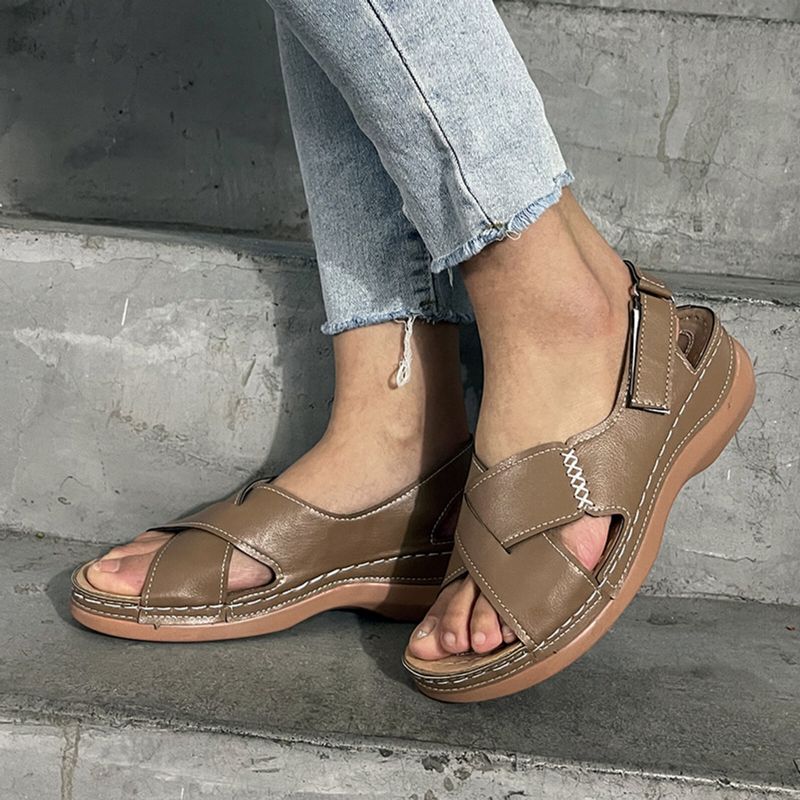 Plus Size Damen Casual Comfy Hook Loop Sommer Urlaub Handmade Stitching Wedges Sandalen