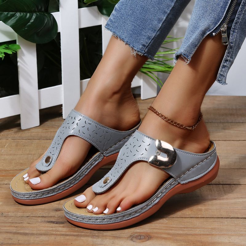 Plus Size Damen Casual Comfy Summer Vacation Clip Toe Handmade Stitching Wedges Slippers