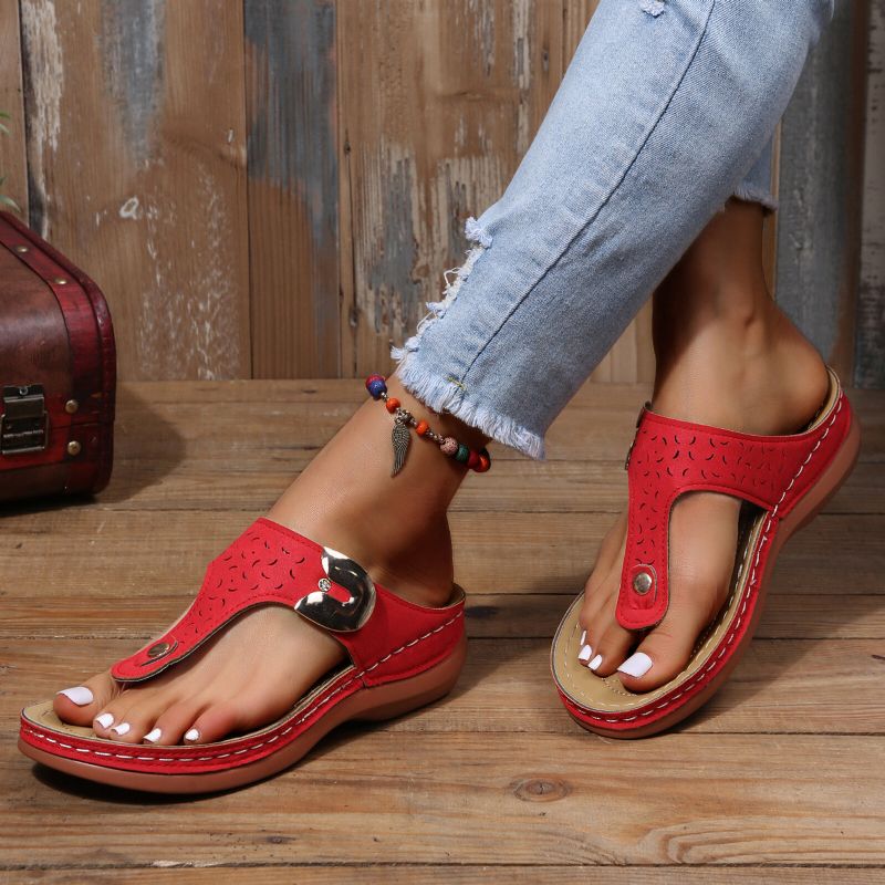 Plus Size Damen Casual Comfy Summer Vacation Clip Toe Handmade Stitching Wedges Slippers