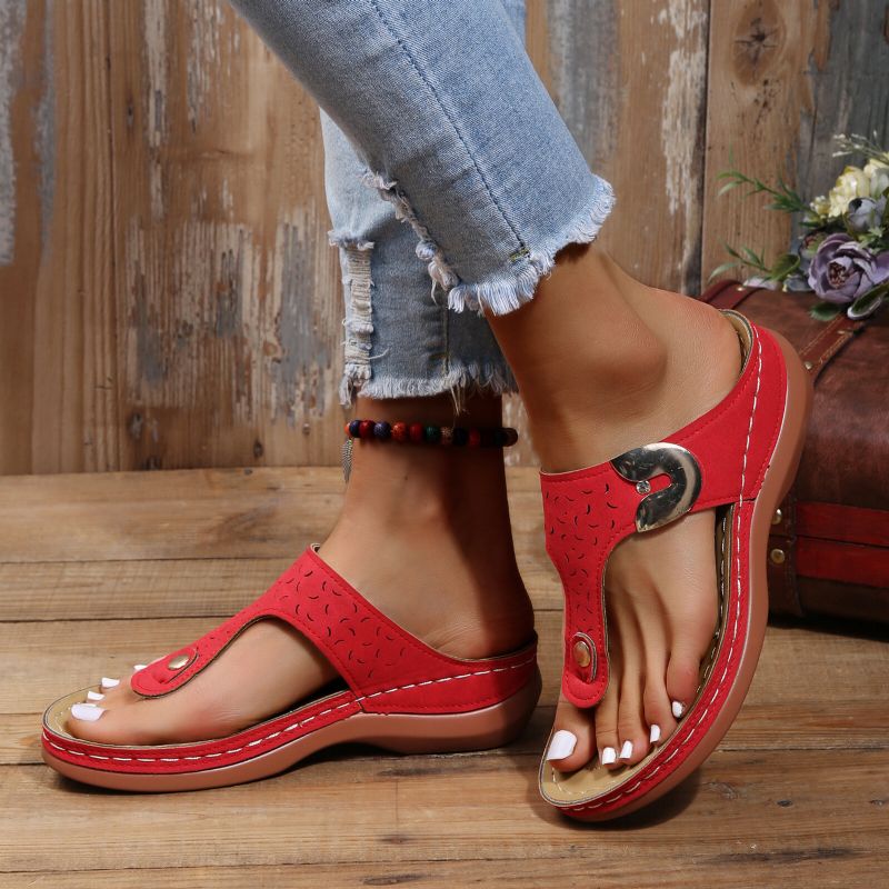 Plus Size Damen Casual Comfy Summer Vacation Clip Toe Handmade Stitching Wedges Slippers