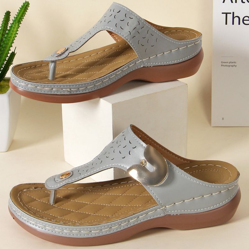 Plus Size Damen Casual Comfy Summer Vacation Clip Toe Handmade Stitching Wedges Slippers