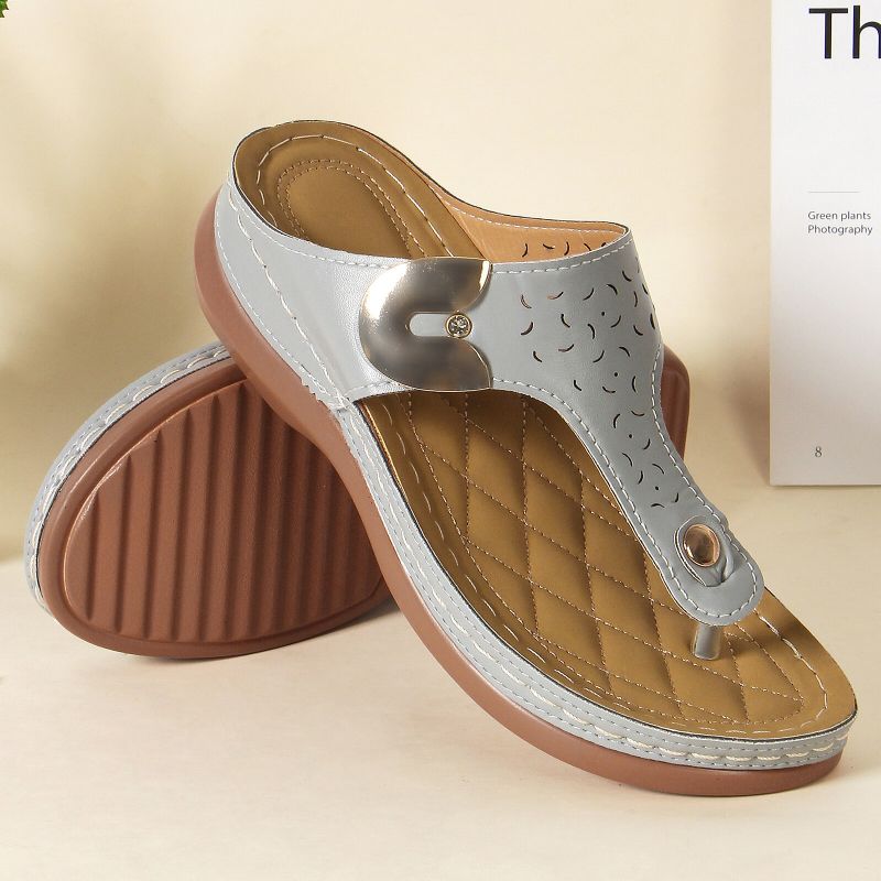 Plus Size Damen Casual Comfy Summer Vacation Clip Toe Handmade Stitching Wedges Slippers