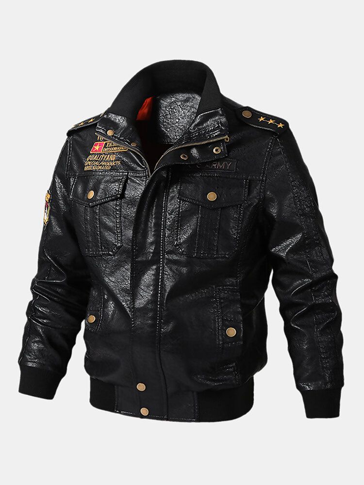 Bikerjacke Aus Pu-leder Mit Reißverschluss Vorne Und Pattentaschen