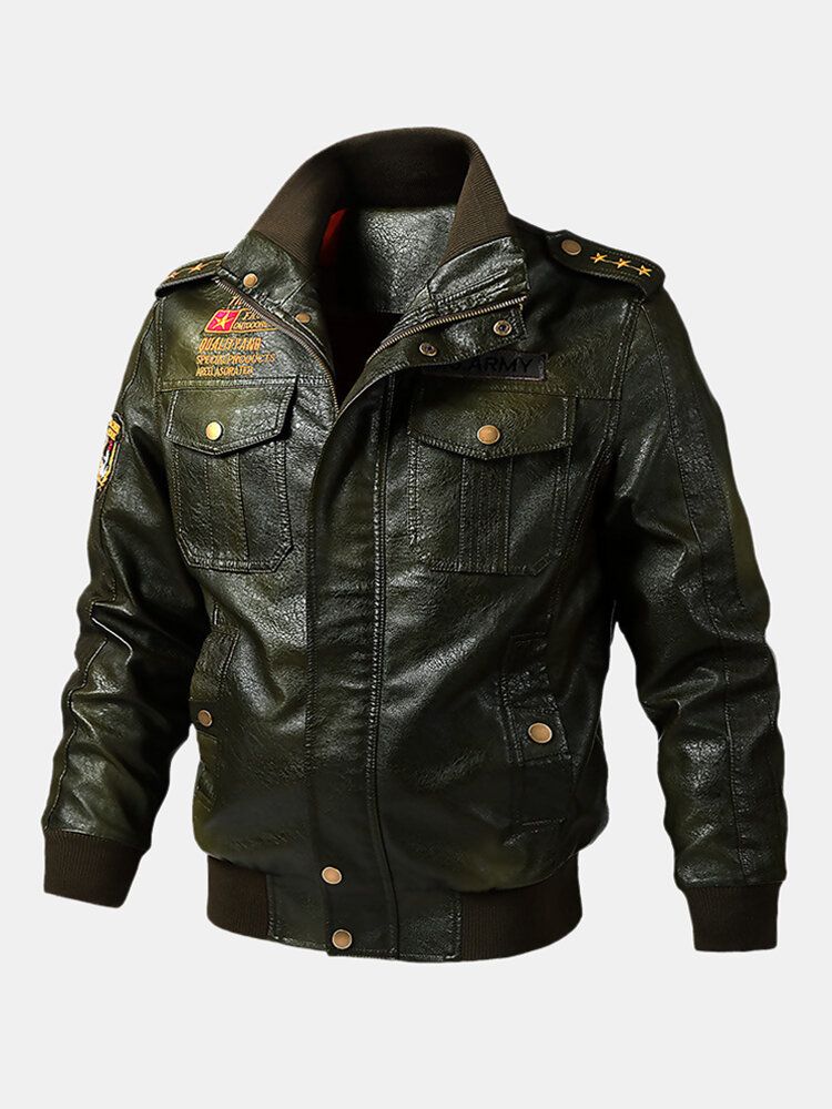 Bikerjacke Aus Pu-leder Mit Reißverschluss Vorne Und Pattentaschen