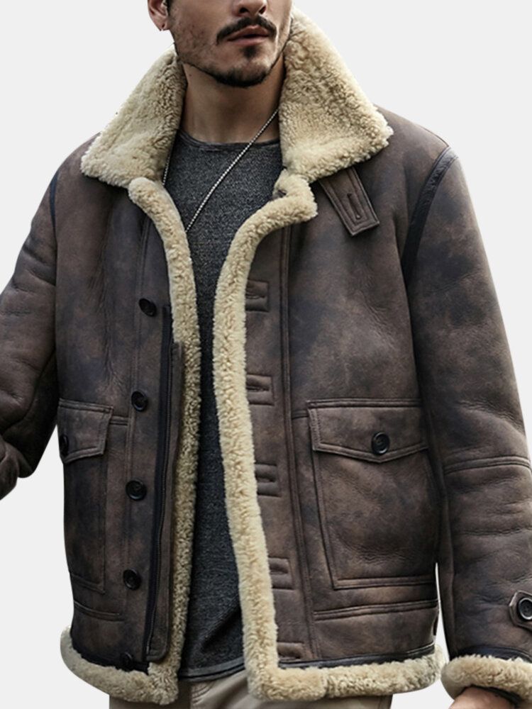 Charmkpr Bikerjacke Für Herren Große Tasche Shearling-kunstleder