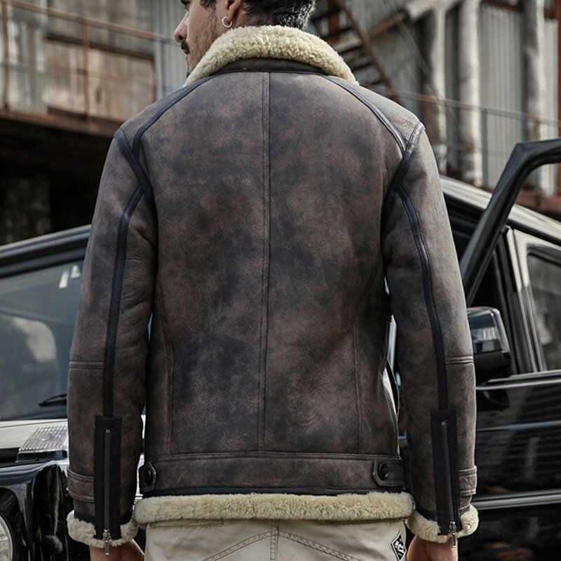 Charmkpr Bikerjacke Für Herren Große Tasche Shearling-kunstleder