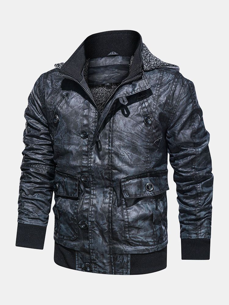 Herren-motorradjacke Aus Pu-leder Mit Kapuze Und Tasche