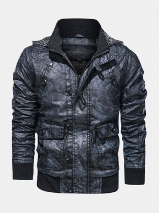 Herren-motorradjacke Aus Pu-leder Mit Kapuze Und Tasche