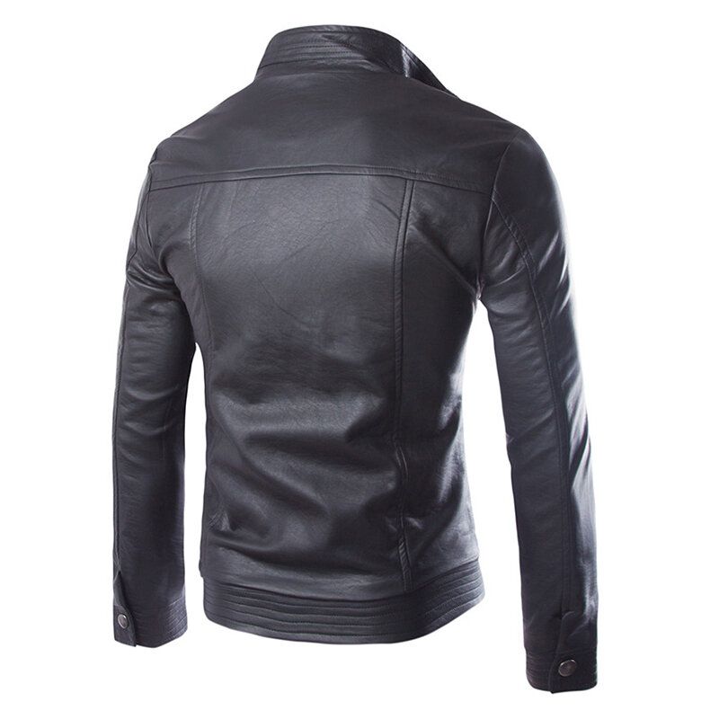 Herren-reißverschluss-stehkragen Schwarze Biker-kunstlederjacke